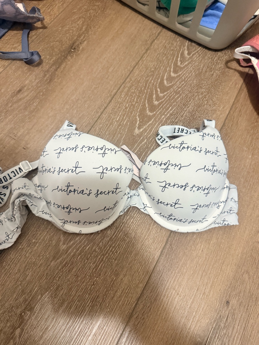 Victoria's Secret White Bra with Black Script Logo